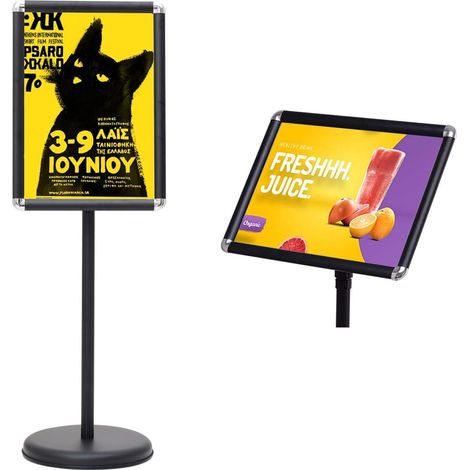 Costway – Porte-affiche sur pied A3 hauteur réglable 89,5cm-134cm – Rotation 360° – Acier inox noir – Socle stable à remplir d'eau ou de sable