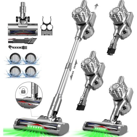 Akku Staubsauger 50000Pa 550W – Kabelloser Handstaubsauger mit 60min Laufzeit, 2 Saugstufen, 1,6L Staubbehälter für Teppiche & Hartböden, Authmic, Silber