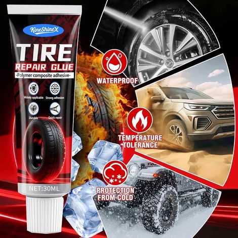 KineShineX car tire repair adhesive repairs and fills rubber damage and cracks on the sidewalls of car tires. (1/5)