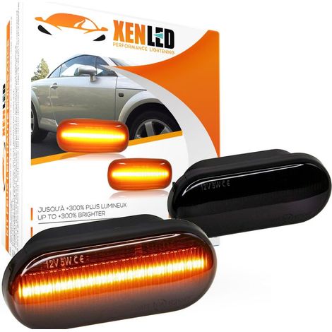 2x Clignotant latéraux LED compatible avec Volkswagen, Audi, Seat, Skoda et Ford - Version Fumée - Répétiteur
