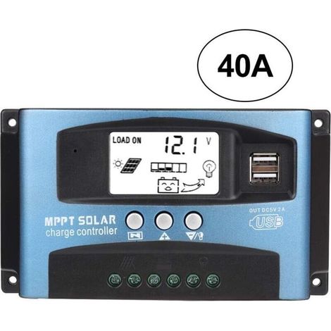 Contrôleur de charge solaire MPPT 40A – Régulateur intelligent USB 12V 24V – Écran LCD – Efficacité de conversion 98% (1/5)
