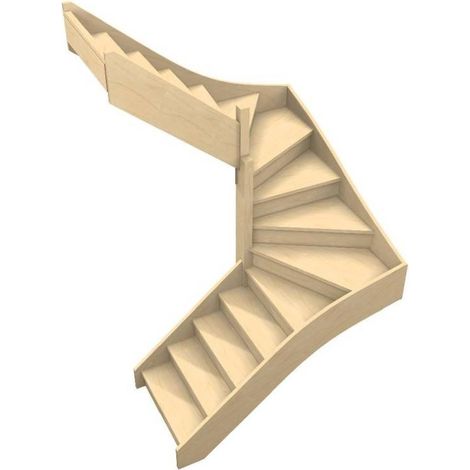 Levigne – Escalier double quart tournant hêtre lamellé-collé 160x160 cm – 14 marches + nez de palier – Largeur 80 cm – Pour trémie carrée (1/2)