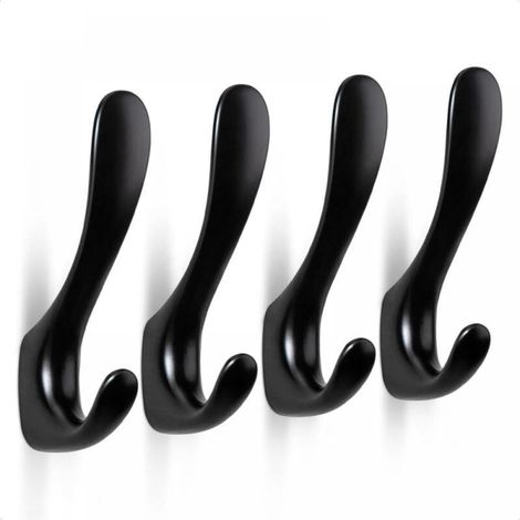 Lot de 4 crochets muraux à visser en alliage de zinc, crochets muraux indépendants, crochets pour vêtements, chapeaux, serviettes, sacs à dos (noir) (1/4)