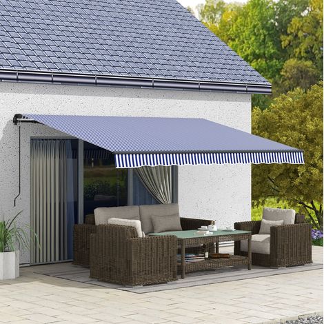 CHICFURN Store a bracci da parete 4x3 m a manovella, protezione UV30+, alluminio, blu e bianco (1/5)