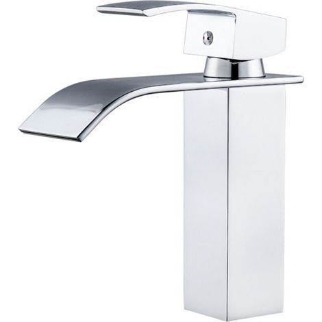 Robinet de lavabo cascade auto-incurvé Corps en laiton Sortie à bec plat Installation sous évier (1/2)