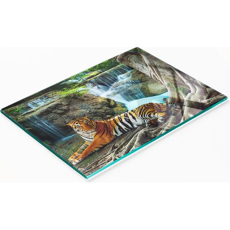 Küchenservierbrett aus Glas mit Tiger-Wasserfall-Motiv, 80 x 52 cm (1/5)