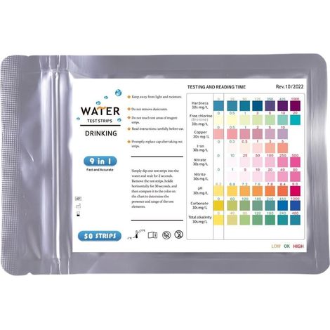 Bandelettes Test Eau Dureté 50 Bandelettes Multi-Paramètres pour Piscine, Spa, Aquarium, Eau Potable - Mesure Rapide et Précise du TH pour Qualité d'Eau Optimale (1/5)