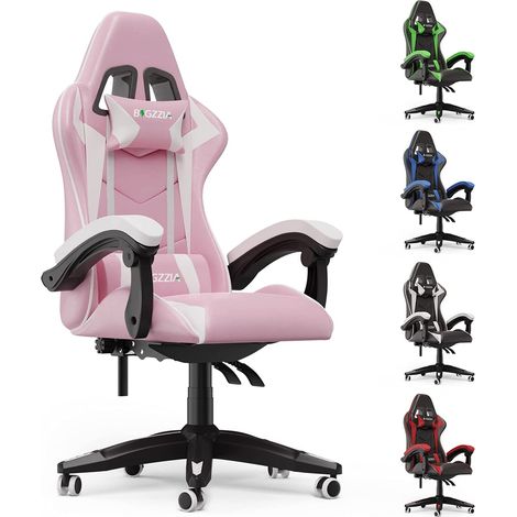 Gaming Chair - Bigzzia Office Chair Desk Chair Swivel Heavy Duty Chair Ergonomic Design with Cushion and Reclining Back Support (Pink and White) (1/5)
