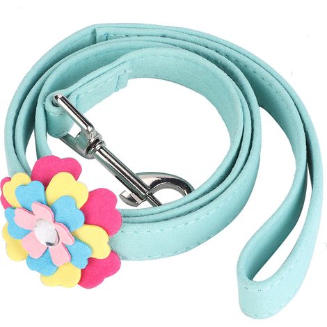 Laisse de traction pour chiot avec motif floral (bleue) (1/5)