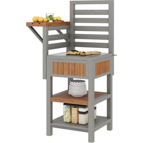 Armoire jardin bois extérieur, plan inox, étagères, barbecue, rangement