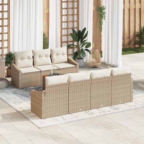 vidaXL Set Divano da Giardino 8 pcs Beige e bianco (1/5)
