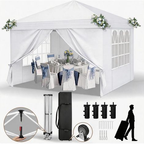 Faltpavillon 3x3m mit 4 Seitenteilen, wetterfest, höhenverstellbar, weiß (1/5)