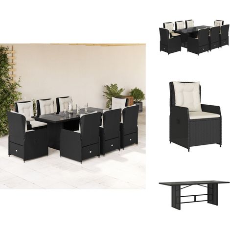 9-tlg. Garten-Essgruppe mit Kissen Schwarz Poly Rattan - Gartentisch - Gartenmöbel Set - Esstisch - Gartenset - Outdoor Möbel (1/5)