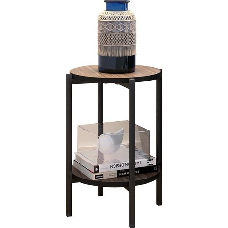 Table d'appoint Comfivo Cygnus, Marron + Noir, 60x0x0cm, Diamètre: 45, Stratifié, Rond