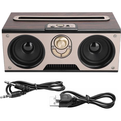 Enceinte Bluetooth Portable en Bois Rétro, Son HiFi Sans Fil, Supporte Carte Mémoire et Entrée AUX, Couleur Bois Foncé (1/5)