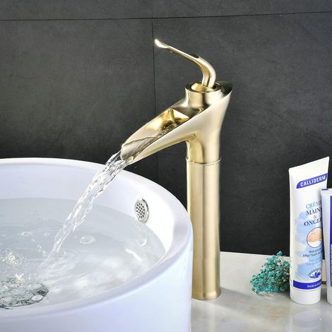 Grifo, Latón macizo, Oro cepillado, Válvula de cerámica, Cascada, Baño (1/5)