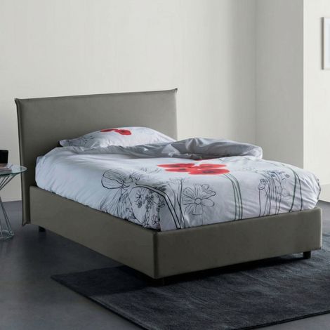 Talamo Italia Cama de plaza y media Astrid, Cama contenedor con revestimiento de tela, 100% Made in Italy, Apertura frontal, adecuado para colchón Cm 120x200, Gris, con embalaje reforzado (1/5)