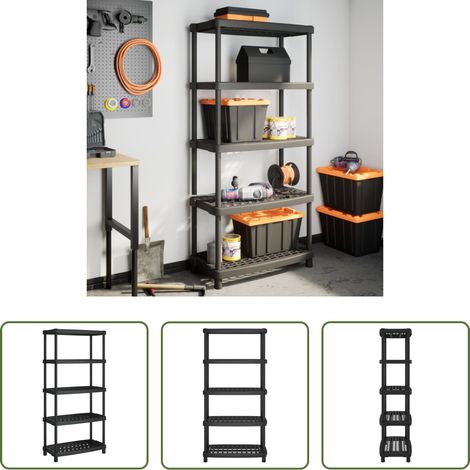 vidaXL Rangement commercial - Étagère de rangement à 5 niveaux noir 93,5x45,5x194,5 cm PP (1/5)
