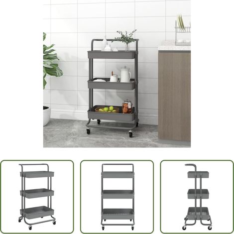 Chariot de rangement -  Chariot de cuisine 3 niveaux Gris 42x35x85 cm Fer et ABS (1/5)