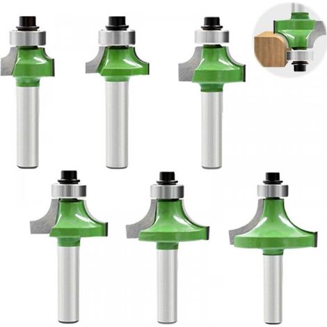 6 Pcs Fraise Defonceuse 8 mm, Fraise Quart de Rond Avec Tige de 8 mm, Fraise a Surfacer Avec Roulement, Fraise bois Pour le Travail du Bois Fraisage à Bord (1/4)