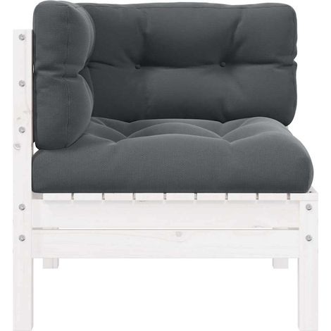 Canapé d'angle de jardin Divan de jardin avec coussins Blanc Bois de pin massif (1/3)