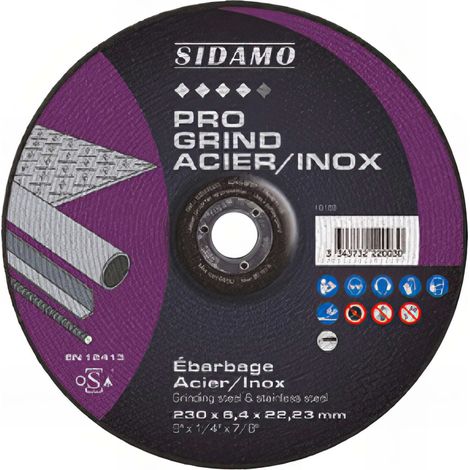Disque à ébarber PRO GRIND ACIER INOX D. 125 x 6,4 x Al. 22,23 mm - Acier, Inox - 10222002 - Sidamo (1/4)