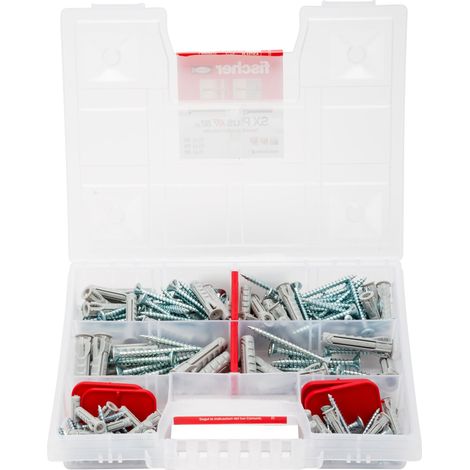 Fischer KIT SX Plus, Valigetta 80 Tasselli con Vite Assortiti per Fissaggio su Muro Pieno e Mattone Forato, 570204 (1/4)
