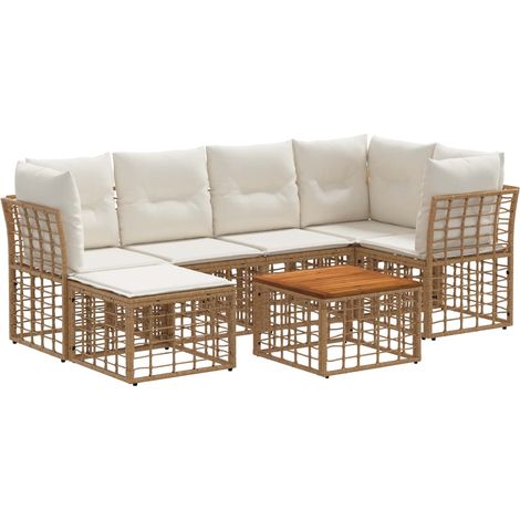 vidaXL Set di divani da esterno 7 pcs Naturale e Bianco Crema