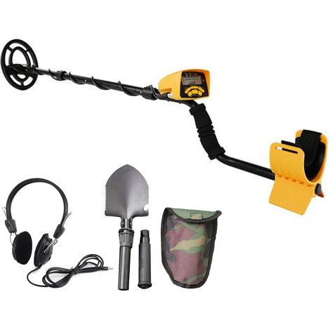 Détecteur de métaux souterrain LCD avec réglage de sensibilité et indication sonore, localisateur de trésors avec casque et pelle, pour chasse aux trésors et prospection (1/5)