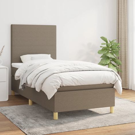 Lit adulte Durable,Lit à sommier Tapissier + Matelas Taupe 100x200 cm Tissu -52973 (1/5)
