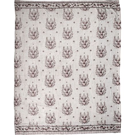 Plaid Couverture Beige 130x180 cm en Polyester Chaud Motif Renne Style Campagne - PANGIVO