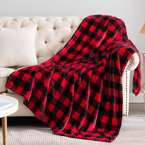 Plaid De Noël - Plaid En Microfibre - Pour Canapé Chambre Ou Extérieur - 130 X 100 Cm - Rouge - 1 Pièce (1/5)