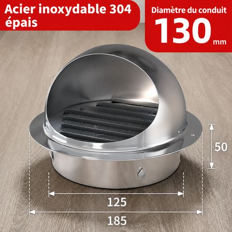 Chapeau de ventilation mural 130 mm inox 304 extra épais, indemnisation en cas de rouille, garantie 80 ans, 19 × 19 × 12,5 cm, 271 g – Livraison gratuite