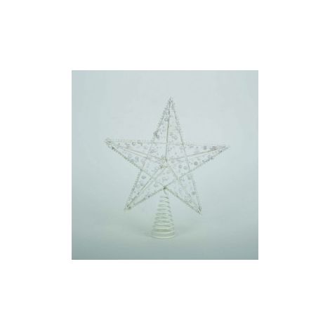 Puntale a stella per albero di natale con glitter Bianco e perline