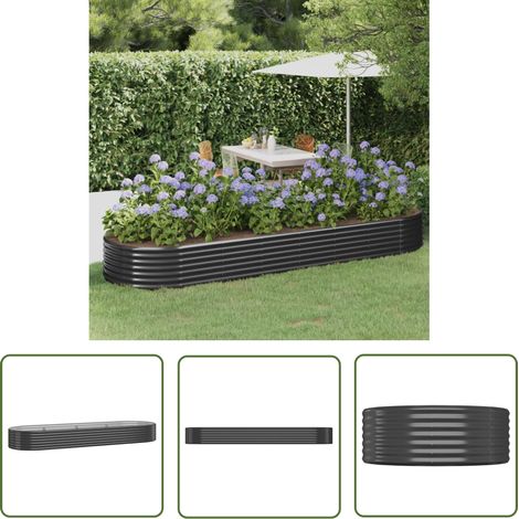 The Living Store Lit surélevé de jardin Acier enduit de poudre Anthracite - Jardiniere Surélevée - Bac À Fleurs - Pot De Fleurs Extérieur - Décoration Jardin - Plante Extérieure (1/5)