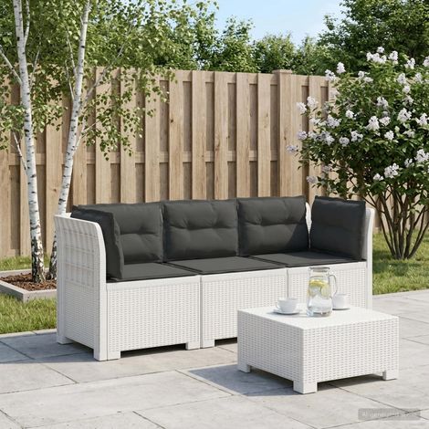 Canapé de Jardin Modulaire 3 Places en PP Aspect Rotin Blanc avec Coussins Anthracite - PANGIVO (1/5)