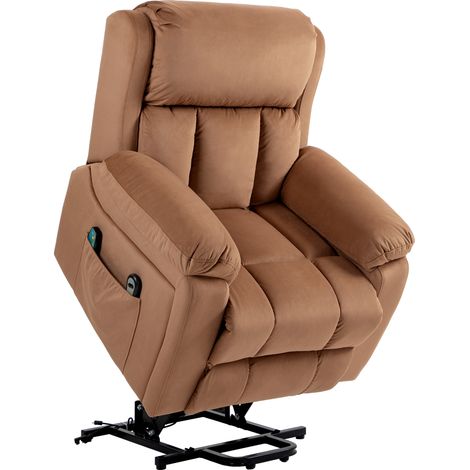 HOMCOM sillón relax reclinable eléctrico levanta personas, con masaje vibratorio y calor, con control remoto, reposapiés, marrón