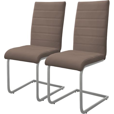 ML-Design Esszimmerstühle 2er Set, Braun, Schwingstuhl, Freischwinger Stuhl mit hoher Rückenlehne, Ergonomische Küchenstühle aus Kunstleder & Metall, Moderner Polsterstuhl für Esstisch & Wohnzimmer