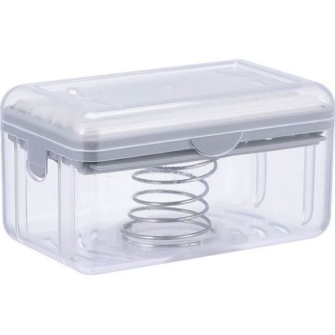 Boîte à savon en mousse à levage facile, boîte à savon multifonctionnelle, boîte de rangement ménagère avec égouttoir, outil de nettoyage, 1 pièce (gris clair) (1/5)