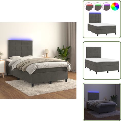Boxspringbett mit Matratze & LED Dunkelgrau 120x200 cm Samt - Boxspringbett - Doppelbett - Samtbett - Luxusbett - Schlafsofa (1/5)