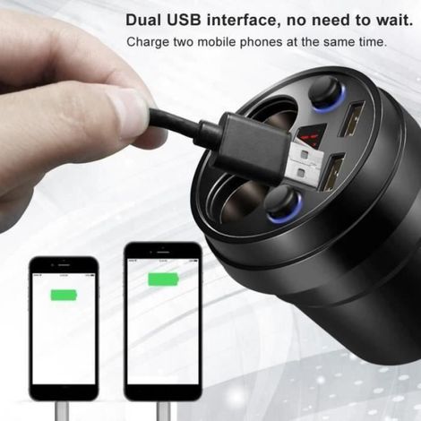 Chargeur Voiture - Double Prise Allume-Cigare - Double Port Usb - Tension 12 V À 24 V - Pour Voiture Camion Van - 1 Pièce (1/4)