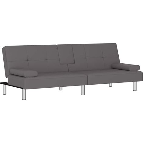 Canapé-lit,Canapé convertible avec porte-gobelets gris similicuir CFW64963 (1/5)