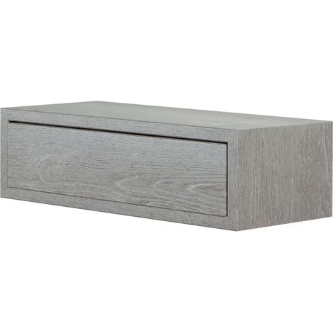 Mensola da Muro con Cassetto, Comodino Sospeso, Mensola da Parete, Rovere Grigio Nuovo, 45x13,4 p20 cm - Legolo