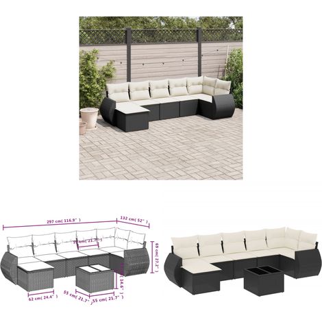 8-tlg. Garten-Sofagarnitur mit Kissen Schwarz Poly Rattan - Gartenmöbel Set - PE-Rattan Möbel - Outdoor Lounge - Esstisch Set - Gartenlounge - Home & Living (1/3)