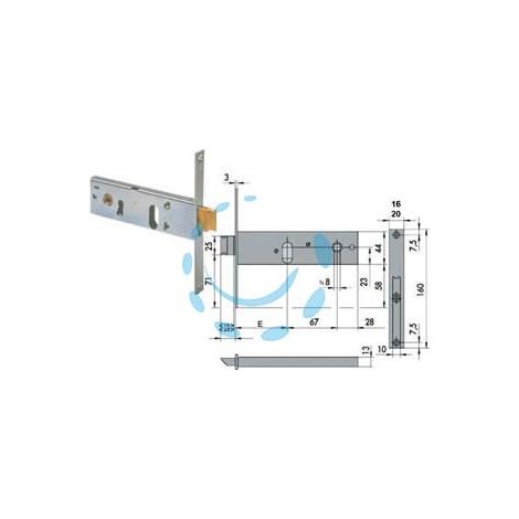 SERRATURA DA INFILARE PER FASCE CATEN. E SCROCCO MM.44 H 44150 44151 - mm.80 2 m. (44151800) frontale mm.20 conf. ind.