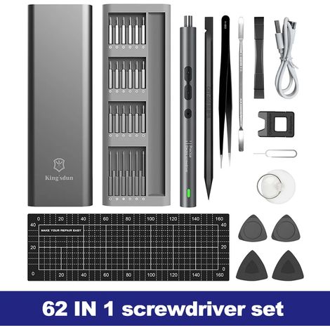 Kit de tournevis électrique (62 en 1), poignée de précision, mini-forets sans fil, idéal pour la réparation de téléphones portables et de montres. (1/5)
