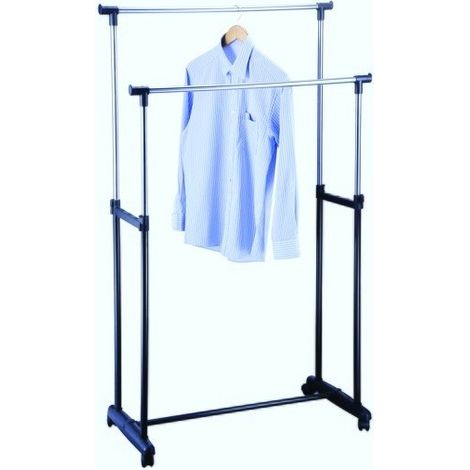 Double Portant à vêtements extensible 95-160cm Inox Noir MSV (1/2)