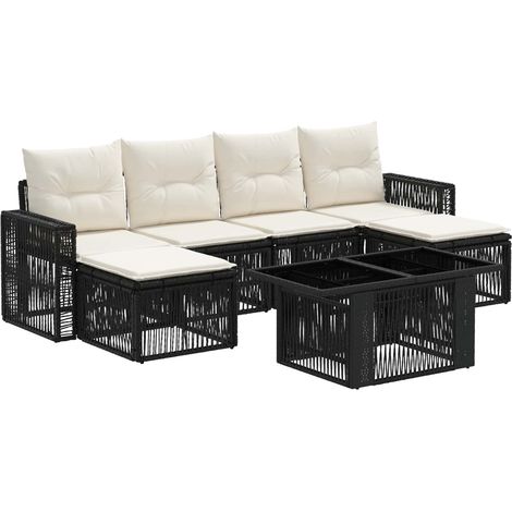 Set Divano da Giardino 7 pz Nero e Bianco Crema polyrattan vidaXL (1/5)