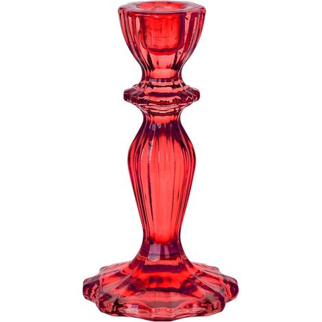 Bougeoir en Verre Rouge, Support de Bougie Conique, Centre de Table Décoratif pour Noël et Dîner, 16 cm (1/4)