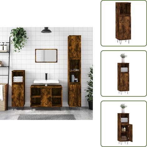 Badschrank Räuchereiche 30x30x100 cm Holzwerkstoff - Badeschrank - Badezimmermöbel - Holzwerkstoff - Badschrank Räucherfarben - Industrieller Stil